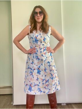 1950s Sleeveless Floral A-Line Dress with Matching Belt